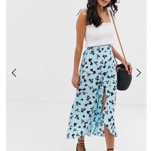 Blue black floral wrap skirt